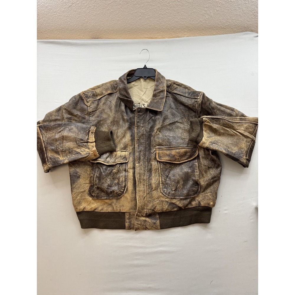 Vintage Mirage Men Distressed Brown Leather Aviator Bomber Jacket Size 52